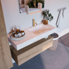 Mondiaz ALAN-DLUX Ensemble de meuble - 110cm - meuble Washed Oak mat - 1 tiroir - Lavabo Cloud Ostra suspendu - vasque Droite - 1 trou de robinet SW809097