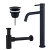 FugaFlow Eccelente Sobrado Slim Slim Kit mitigeur lavabo - robinet rehaussé - bonde nonobturable - siphon design - Noir mat SW1124350