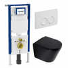 QeramiQ Dely Toiletset - Geberit UP720 inbouwreservoir - witte bedieningsplaat - softclose toilet zitting - 35mm - mat zwart (wit) SW1427101