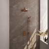 BRAUER Stripe Thermostatische Inbouw Regendouche - 3-weg - rechthoekig - 25cm douchekop - rechte muurarm - staaf handdouche - doucheslang - geïntegreerde glijstang - koper geborsteld PVD SW1435207
