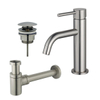 Fortifura Calvi Slim Kit mitigeur lavabo - robinet bas - bonde clic clac - siphon design bas - PVD Inox brossé SW891968