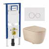 QeramiQ Dely Swirl Toiletset - 36.3x51.7cm - Geberit UP720 Duofix Sigma inbouwreservoir - 35mm zitting - glans witte bedieningsplaat - ronde knoppen - mat beige SW1413980