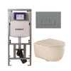 QeramiQ Dely Swirl Toiletset - 36.3x51.7cm - Geberit UP320 inbouwreservoir - met Burda frame - 35 mm zitting - bedieningsplaat licht grijs - rechthoekige knoppen - beige SW1164379