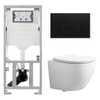 Pack WC QeramiQ Dely Swirl Compact - réservoir encastrable Geberit UP320 - avec bâti-support Burda - abattant slim - plaque de commande en plastique noir mat - boutons rectangulaires - blanc brillant SW1592285