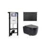 QeramiQ Dely Swirl Toiletset - 36.3x51.7cm - Geberit UP320 plieger inbouwreservoir - slim zitting - mat zwarte bedieningsplaat - ronde knoppen - mat zwart SW1413309