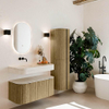 MONDIAZ THOR-DLUX 100cm meuble de salle de bains arrondi gauche + droite couleur Dusk avec 1 tiroir et 2 portes. Vasque suspendue CLOUD Gauche sans trou de robinet couleur Meli. SW1467478