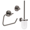GROHE Essentials Ensemble d'accessoires pour WC 3 pièces avec porte-balai de WC, patère et porte-rouleau de papier toilette sans couvercle Hard graphite SW529073