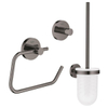 GROHE Essentials Toilet accessoireset 3-delig met toiletborstelhouder, handdoekhaak en toiletrolhouder zonder klep Hard graphite SW529073