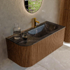 MONDIAZ KURVE-DLUX 105cm Meuble salle de bain avec module 25 G - couleur Walnut - 1 tiroir - 1 porte - vasque BIG SMALL droite - 1 trou de robinet - couleur Lava SW1137260