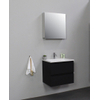 Basic Bella Meuble lavabo acrylique avec 1 trou de robinet avec armoire de toilette à 1 porte grise 60x55x46cm Flat Pack Noir mat SW538951