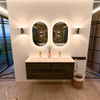 Mondiaz CIRO-DLUX Badkamermeubelset - 130x45x50cm - Solid surface wastafel Meli - 2 wasbak Dubbel - 2 kraangaten - 4 lades - Shadow SW1532565