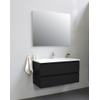 Basic Bella Meuble lavabo acrylique noir avec 1 trou de robinet avec miroir 100x55x46cm Flat Pack Noir mat SW538838