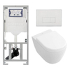 Ensemble de toilettes compactes à chasse directe de villeroy and boch avec réservoir de chasse geberit et softclose avec siège à fermeture rapide et plaque de commande avec boutons rectangulaires blanc SW791655