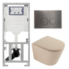 QeramiQ Dely Pack WC - 36,3x51,7cm - à fond creux - sans bride - réservoir encastré Geberit UP320 - abattant WC à fermeture douce - plaque de déclenchement gunmetal - boutons ronds - beige mat SW1242413