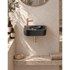 QeramiQ Fuente pack lave-mains – demi-rond – 40 x 21,5 x 12 cm – perçage à gauche – robinet doré brossé SW1232821