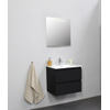 Basic Bella Meuble salle de bains avec lavabo céramique Blanc 60x55x46cm 1 trou de robinet avec miroir et éclairage Noir mat SW491765