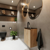 MONDIAZ TURE Fonteinset - 40x23x50cm - 1 kraangat - 1 deur - washed oak mat - Wasbak rechts - Solid Surface Zwart SW475488