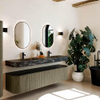 MONDIAZ THOR-DLUX 190cm meuble de salle de bains arrondi gauche + droite couleur Shadow avec 2 tiroirs et 2 portes. Vasque suspendue CLOUD Double 2 trous de robinet couleur Lava. SW1466562