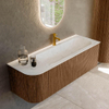 MONDIAZ KURVE-DLUX 135cm Meuble salle de bain avec module 25 G - couleur Walnut - 1 tiroir - 1 porte - vasque BIG MEDIUM droite - 1 trou de robinet - couleur Opalo SW1137653