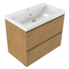 Saniclass Holz Pure Badkamermeubelset - 80x45x63.5cm - Bari keramische wastafel wit - 1 wasbak - 1 kraangat - 2 lades - mat eiken natural (hout) SW1478741