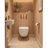 Ensemble WC QeramiQ Dely Swirl Compact - réservoir encastré QeramiQ flush - abattant 25 mm - plaque de commande métallique cuivre - boutons ronds - blanc brillant SW1590602