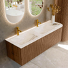 MONDIAZ KURVE-DLUX 145cm Meuble salle de bain avec module 25 D - couleur Walnut - 1 tiroir - 1 porte - vasque LEAF double / gauche - 2 trous de robinet - couleur Frappe SW1137508