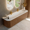 MONDIAZ KURVE 170cm Meuble salle de bain avec module 25 G et D - couleur Walnut - 1 tiroir - 2 portes - vasque BIG LARGE centre - 2 trous de robinet - Talc SW1138327