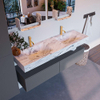 Mondiaz ALAN-DLUX Ensemble de meuble - 150cm - meuble Plata mat - 2 tiroirs - Lavabo Cloud Glace suspendu - vasque Gauche et droite - 2 trous de robinet SW806230