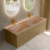 MONDIAZ KURVE-DLUX Meuble de salle de bains 130 cm couleur Dusk avec 2 tiroirs et 0 porte. Lavabo LEAF Double 2 trous de robinet Saba. SW1433381
