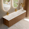 MONDIAZ KURVE-DLUX 155cm Meuble salle de bain avec module 25 D - couleur Walnut - 2 tiroirs - 1 porte - vasque LEAF double / gauche - 2 trous de robinet - couleur Ostra SW1137884