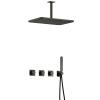 Hotbath Gal IBSGL70 Ensemble de douche thermostatique encastré - 2 robinets d'arrêt - bras de plafond 15 cm - douche de tête rectangulaire 27 cm - douchette stick - gun metal brossé PVD SW656407