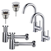 FortiFura Calvi Kit robinet lavabo - pour double vasque - robinet haut - bec rotatif - bonde clic clac - siphon design bas - Chrome brillant SW892019