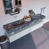 Mondiaz ALAN-DLUX Ensemble de meuble - 200cm - meuble Clay mat - 2 tiroirs - Lavabo Cloud Lava suspendu - vasque Gauche - 0 trous de robinet SW808853