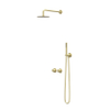 IVY Pact Ensemble de douche de tête - encastré - symmetry - inverseur-arrêt 2 voies - bras de plafond 30 cm - douche de tête slim 30 cm - support avec sortie - flexible de douche 150 cm - douchette bâton - Or brossé mat PVD SW1036071
