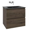 Saniclass Chaci Meuble de salle de bain - 60x45x55cm - lavabo en céramique noir mat - 1 vasque - sans trou de robinet - 2 tiroirs - noyer SW791726