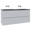 Saniclass Chaci Ensemble meuble de salle de bains - 120x46x55cm - lavabo céramique noir - 2 vasques - sans trous de robinetterie - 2 tiroirs - blanc mat SW809398