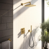 Hotbath Gal IBS40A Ensemble de douche - encastré - tête de douche carrée 20 cm - bras mural 35 cm - douchette à main stick - laiton brossé PVD SW656103