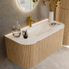 MONDIAZ KURVE-DLUX Meuble de salle de bains 100cm avec module 25 Len R couleur Chêne avec 1 tiroir et 2 portes. Lavabo GRUNNE central 1 trou de robinet couleur Ostra. SW1137717