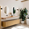 MONDIAZ THOR-DLUX Meuble de salle de bains - 190cm - arrondi gauche + droite - couleur Oak - 2 tiroirs et 2 portes - Vasque suspendue CLOUD Double sans trou de robinet - couleur Saba SW1466661