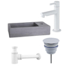 FugaFlow Eccelente Pietra ensemble de lavabo - 40x22x8cm - 1 trou de robinet - robinet de lavabo blanc mat - béton SW1469214