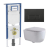 QeramiQ Dely Swirl Toiletset - 36.3x51.7cm - Geberit UP720 Duofix Sigma inbouwreservoir - slim zitting - mat zwarte bedieningsplaat - rechthoekige knoppen - glans wit SW1413991