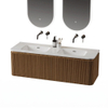 Royal Plaza Terra Edge Badkamermeubelset - 140x45.5x46cm - keramische wastafel wit glans - 2 wasbakken - zonder kraangaten - 2 lades - sandwood (licht eiken) SW1471942