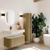MONDIAZ THOR-DLUX 100cm meuble de salle de bains arrondi gauche + droite couleur Dusk avec 1 tiroir et 2 portes. Vasque suspendue CLOUD Gauche 1 trou de robinet couleur Ostra. SW1467347