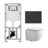 QeramiQ Dely Swirl Compact Toiletset - inbouwreservoir Geberit UP320 - met Burda frame - slim zitting - kunststof bedieningsplaat mat antraciet - ronde knoppen - glans wit SW1592302