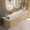 MONDIAZ KURVE 170cm Meuble salle de bain avec module 25 G et D - couleur Oak - 1 tiroir - 2 portes - vasque BIG LARGE centre - 2 trous de robinet - Talc SW1138298