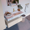Mondiaz ALAN-DLUX Ensemble de meuble - 100cm - meuble Linen mat - 1 tiroir - Lavabo Cloud Glace suspendu - vasque Droite - 1 trou de robinet SW805908