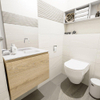 MONDIAZ OLAN Toiletmeubel 60x30x40cm met 0 kraangaten 1 lades washed oak mat Wastafel Lex rechts Solid Surface Wit SW473472