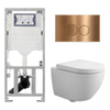 Pack WC QeramiQ Dely Swirl Compact - réservoir encastrable Geberit UP320 - avec bâti-support Burda - abattant 25 mm - plaque de commande en métal cuivre - boutons ronds - blanc mat SW1595663