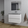 Saniclass Chaci Meuble de salle de bain - 80x46x55cm - lavabo en céramique noir - 1 vasque - sans trou de robinet - 2 tiroirs - miroir rectangulaire - blanc mat SW816554