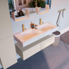 Mondiaz ALAN-DLUX Ensemble de meuble - 120cm - meuble Linen mat - 2 tiroirs - Lavabo Cloud Ostra suspendu - vasque gauche et droite - 2 trous de robinet SW807379